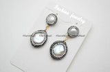 Fresh Water Pearl Double Layer Dangle Earrings Crystal Beads Party Jewelry