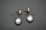 Fresh Water Pearl Double Layer Dangle Earrings Crystal Beads Party Jewelry