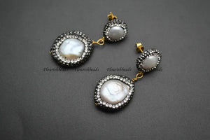 Fresh Water Pearl Double Layer Dangle Earrings Crystal Beads Party Jewelry