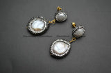 Fresh Water Pearl Double Layer Dangle Earrings Crystal Beads Party Jewelry