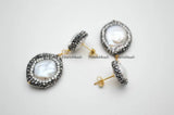 Fresh Water Pearl Double Layer Dangle Earrings Crystal Beads Party Jewelry