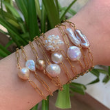 Baroque Pearl Charm Bracelet Stainless Steel Chain for Women