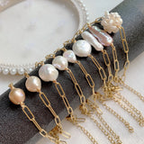 Baroque Pearl Charm Bracelet Stainless Steel Chain for Women