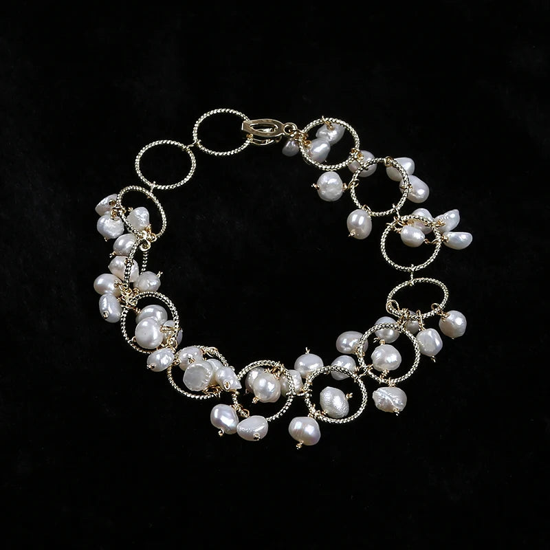Baroque Pearl Circle Chain Bracelet 5-5.5mm Natural Freshwater Women Jewelry