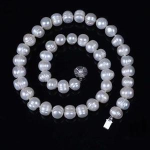 Natural Freshwater 9-10mm Potato Pearl Necklace Round Bead