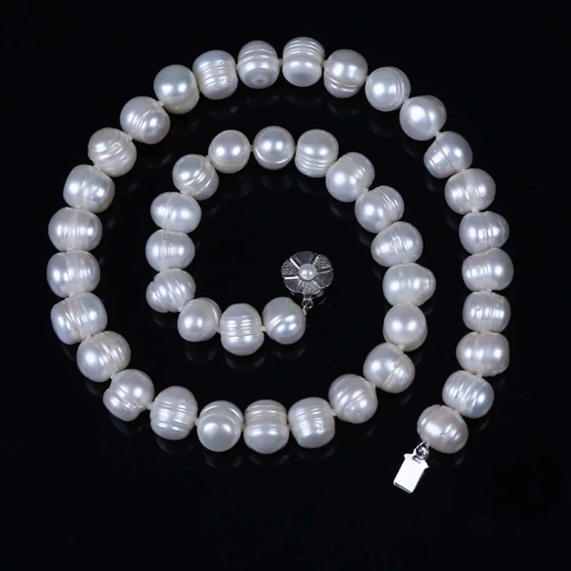 Natural Freshwater 9-10mm Potato Pearl Necklace Round Bead