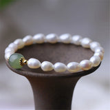 Baroque Pearl Bracelet Hetian Jade Bead Women Girl Bracelet