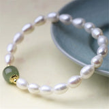 Baroque Pearl Bracelet Hetian Jade Bead Women Girl Bracelet