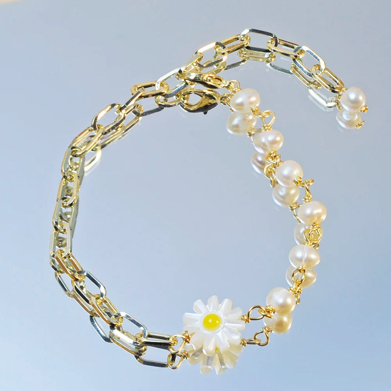 Baroque Pearl Bracelet Chrysanthemum Beads Adjustable Girls Jewelry