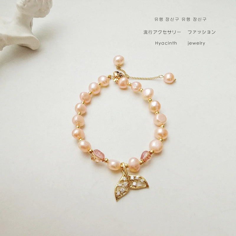 Baroque Pearl Zircon Tail Bracelet 14kGold Eco Brass for Women