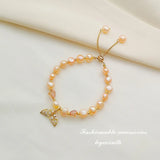 Baroque Pearl Zircon Tail Bracelet 14kGold Eco Brass for Women