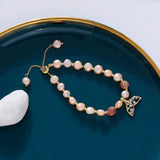Baroque Pearl Zircon Tail Bracelet 14kGold Eco Brass for Women