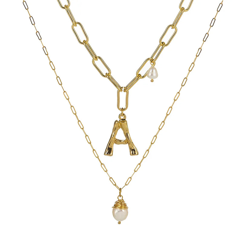 Baroque Pearl Pendant Necklace A-Z Initial Necklaces for Women