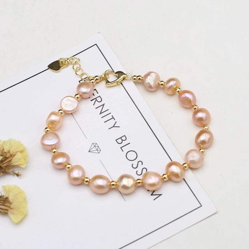 Freshwater Cultured Pearl Bracelet Orange Purple Beaded Gift 8-9mm