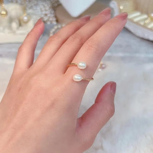 Freshwater Double Pearl Rings For Women Jewelry Gift