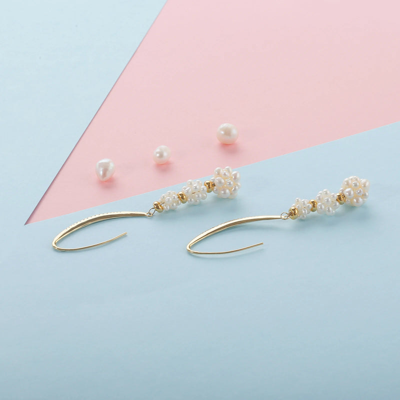 Freshwater Pearl 925 Silver CZ Drop Earrings