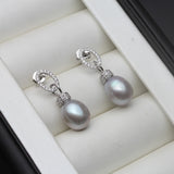Natural Grey Pearl Stud Earrings 925 Silver Fine Jewelry