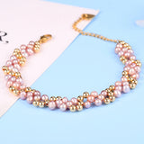 Natural Freshwater Oval Pearl Bracelet For Women 18K Filled Multi-layered