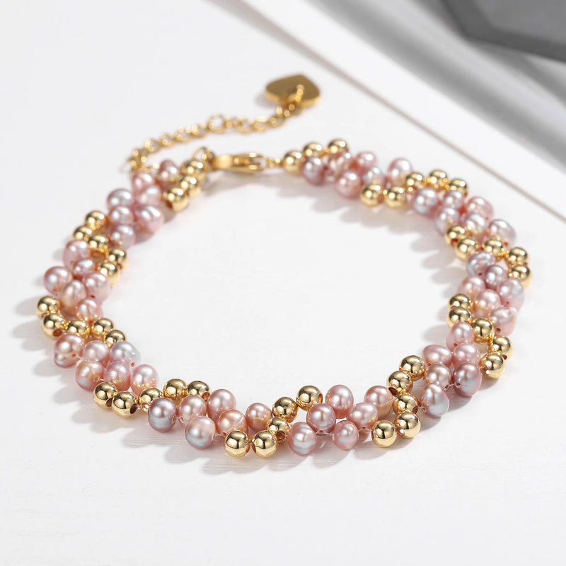 Natural Freshwater Oval Pearl Bracelet For Women 18K Filled Multi-layered