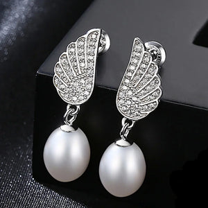 Freshwater Pearl 925 Silver Wing Cz Drop Earrings Pink Gray Dangle