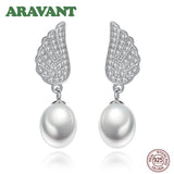 Freshwater Pearl 925 Silver Wing Cz Drop Earrings Pink Gray Dangle