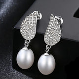 Freshwater Pearl 925 Silver Wing Cz Drop Earrings Pink Gray Dangle