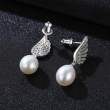 Freshwater Pearl 925 Silver Wing Cz Drop Earrings Pink Gray Dangle