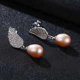 Freshwater Pearl 925 Silver Wing Cz Drop Earrings Pink Gray Dangle