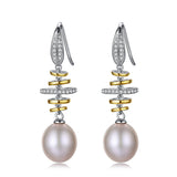 Freshwater Pearl 925 Silver Spiral Stud Earrings Two Tone Melancholy