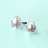 Flower Stud Earrings with Natural Freshwater Pearl 925 Silver