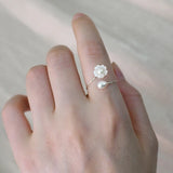 Natural Freshwater Pearl 925 Silver Ring Shell Flower Women Gift