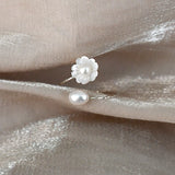 Natural Freshwater Pearl 925 Silver Ring Shell Flower Women Gift