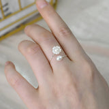 Natural Freshwater Pearl 925 Silver Ring Shell Flower Women Gift