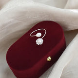 Natural Freshwater Pearl 925 Silver Ring Shell Flower Women Gift