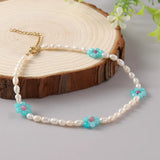 Freshwater Pearl Anklet Golden Daisy Flower Fine Jewelry