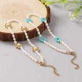 Freshwater Pearl Anklet Golden Daisy Flower Fine Jewelry