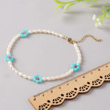Freshwater Pearl Anklet Golden Daisy Flower Fine Jewelry