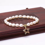 Freshwater Pearl Bangle Rainbow CZ Moon Unisex Charms Bracelet Gift