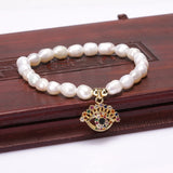 Freshwater Pearl Bangle Rainbow CZ Moon Unisex Charms Bracelet Gift