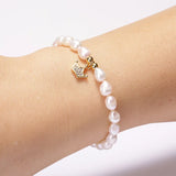 Freshwater Pearl Bangle Rainbow CZ Moon Unisex Charms Bracelet Gift