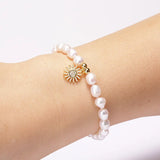 Freshwater Pearl Bangle Rainbow CZ Moon Unisex Charms Bracelet Gift