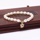 Freshwater Pearl Bangle Rainbow CZ Moon Unisex Charms Bracelet Gift