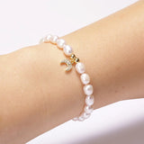 Freshwater Pearl Bangle Rainbow CZ Moon Unisex Charms Bracelet Gift