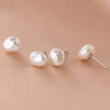 Freshwater Pearl Baroque Shape Stud Earrings 925 Sterling Silver Jewelry
