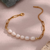Freshwater Pearl Beaded Bracelet 18K Plated Waterproof Chain Women Gift