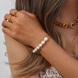 Freshwater Pearl Beaded Bracelet 18K Plated Waterproof Chain Women Gift