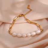 Freshwater Pearl Beaded Bracelet 18K Plated Waterproof Chain Women Gift