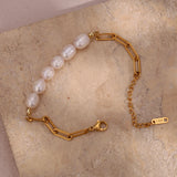 Freshwater Pearl Beaded Bracelet 18K Plated Waterproof Chain Women Gift