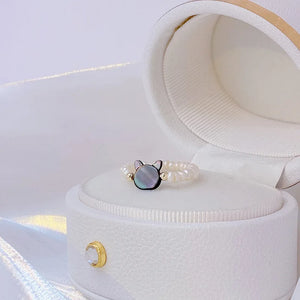 Freshwater Pearl Shell Kitten Ring Women's Jewelry