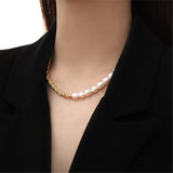 Freshwater Pearl Necklace High Brass Chain Clavicle Chain Women Party Jewelry